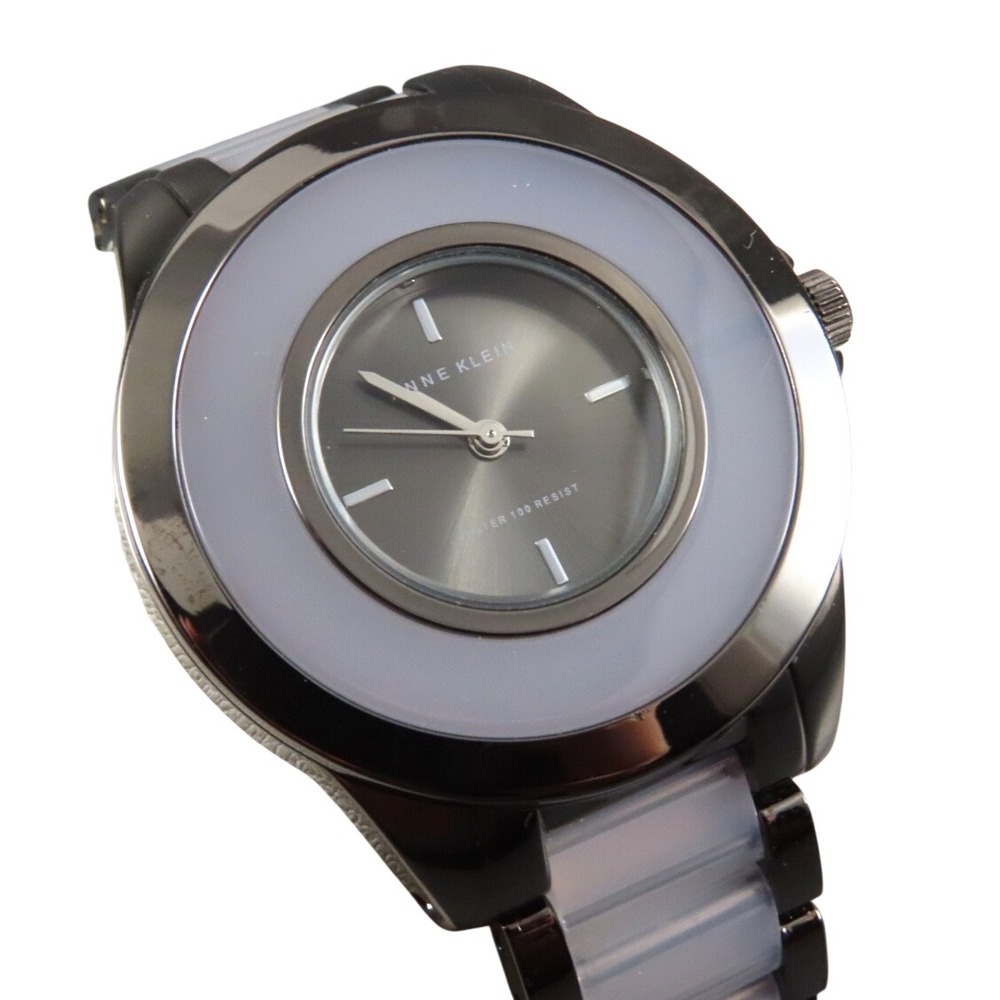 AK ANNE KLEIN WATCH Dark Silver Gunmetal PALE GRAY LUCITE Unique Style CLASSIC